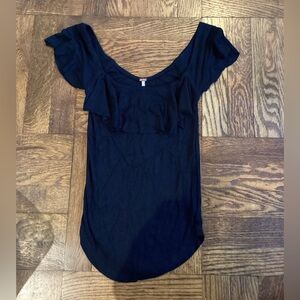 Free people size extra small black stretchy ruffle trim top new without tags